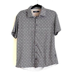 Stone Rose Button Down Shirt Men's Size Medium Short Sleeves Navy Orange Fish